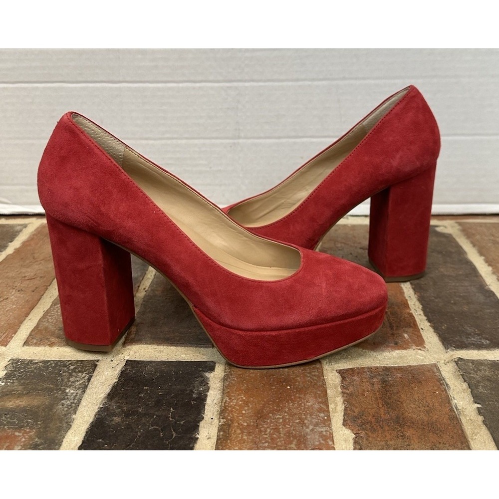 Copper Key Red Suede Platform Pumps Chunky Block Heel Sexy Flirty Women's 7